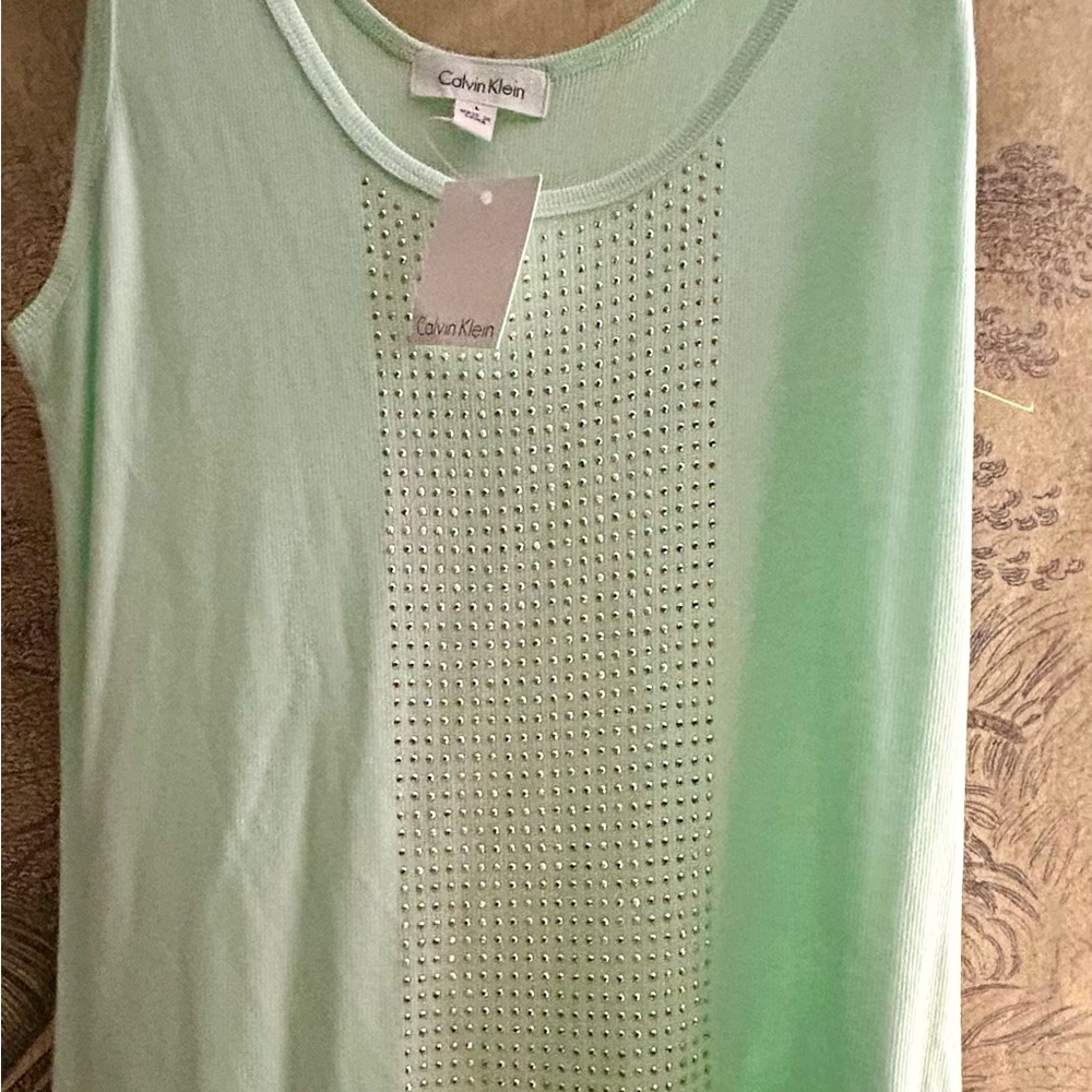 * New Calvin Klein Light Green Tank Top Silver Grommet Design SZ Large *